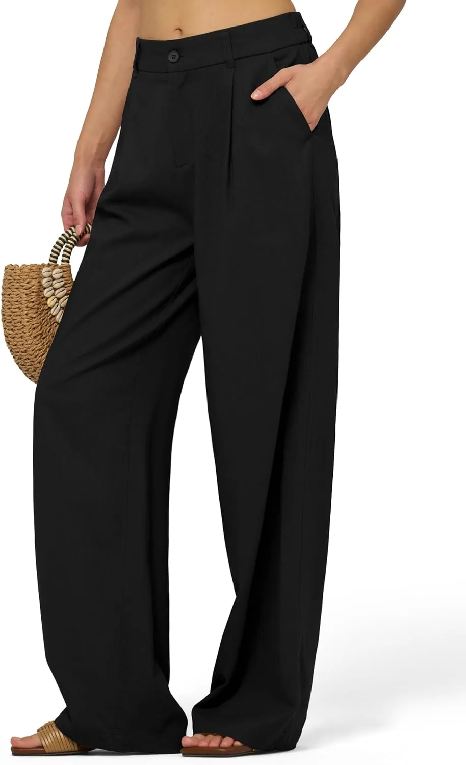 Women's Linen Pants Wide Leg Dressy Casual Beach Linen Pants Summer with Pockets 29" 31"