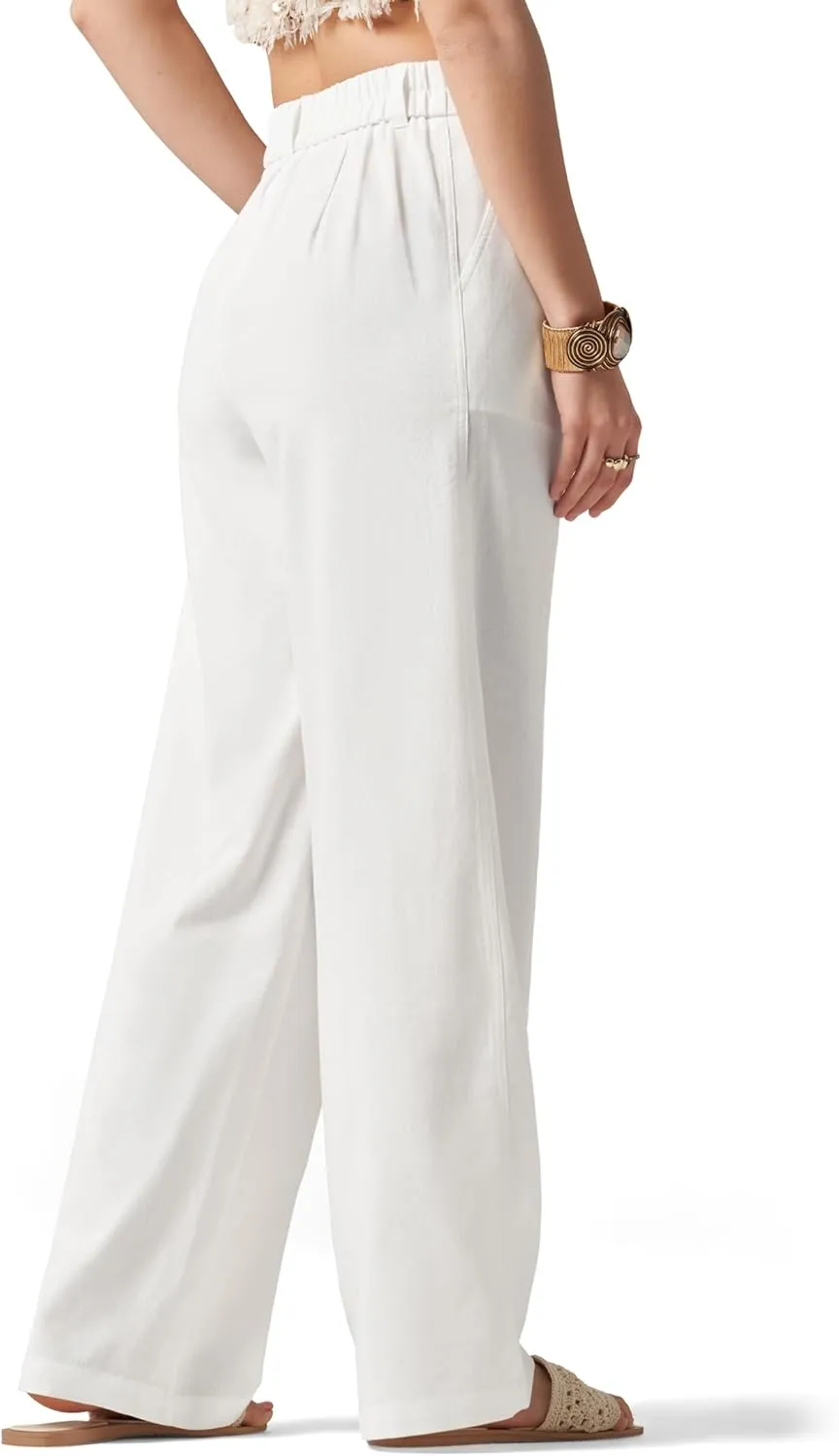 Women's Linen Pants Wide Leg Dressy Casual Beach Linen Pants Summer with Pockets 29" 31"