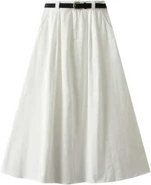 Womens Midi Skirt Pleated Midi Skirts Long Skirt with Pockets Flared Solid Color Dresses Comfort Umbrella Skirt