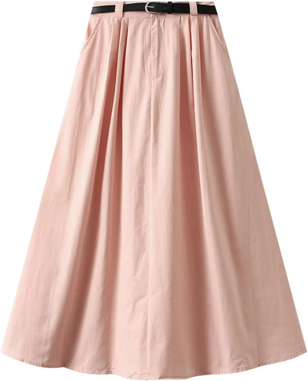Womens Midi Skirt Pleated Midi Skirts Long Skirt with Pockets Flared Solid Color Dresses Comfort Umbrella Skirt