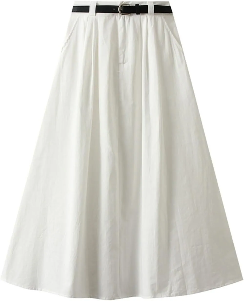 Womens Midi Skirt Pleated Midi Skirts Long Skirt with Pockets Flared Solid Color Dresses Comfort Umbrella Skirt