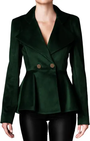 Women's Notched Lapel Vintage Office Button Front Velvet Blazer