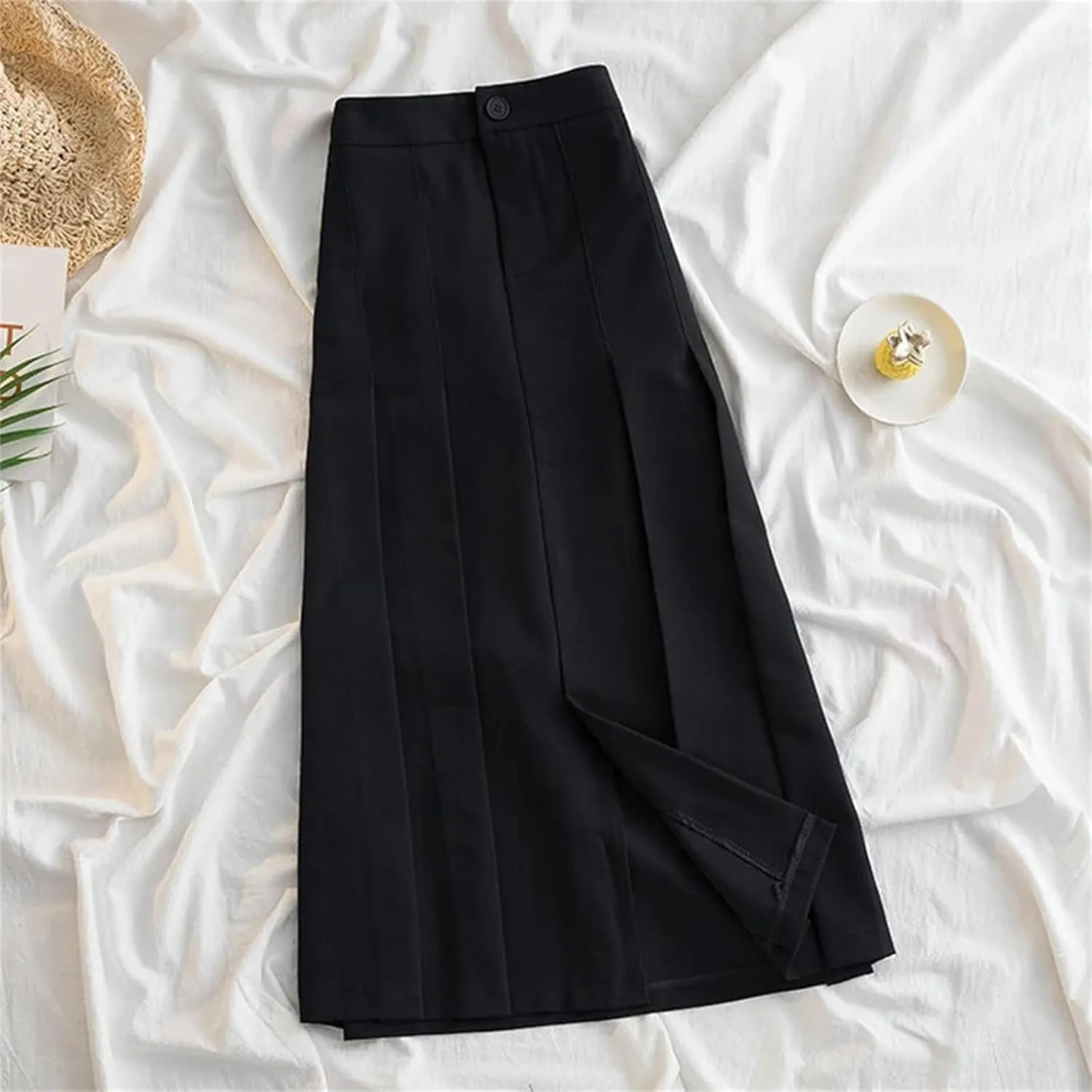 Womens Pleated Long Skirt for Women Spring High-Waist Skirts Woman Office Streetwear Midi Skirt
