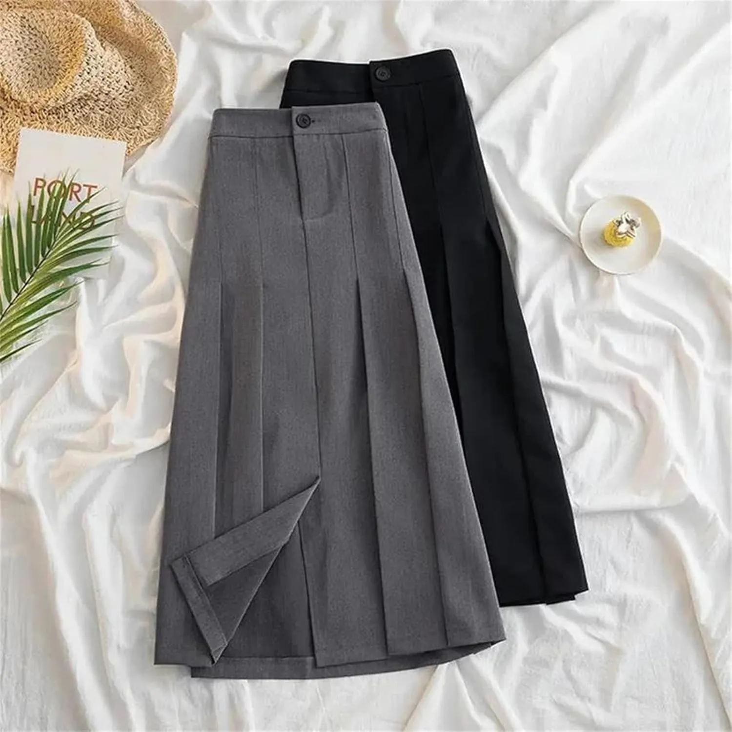 Womens Pleated Long Skirt for Women Spring High-Waist Skirts Woman Office Streetwear Midi Skirt