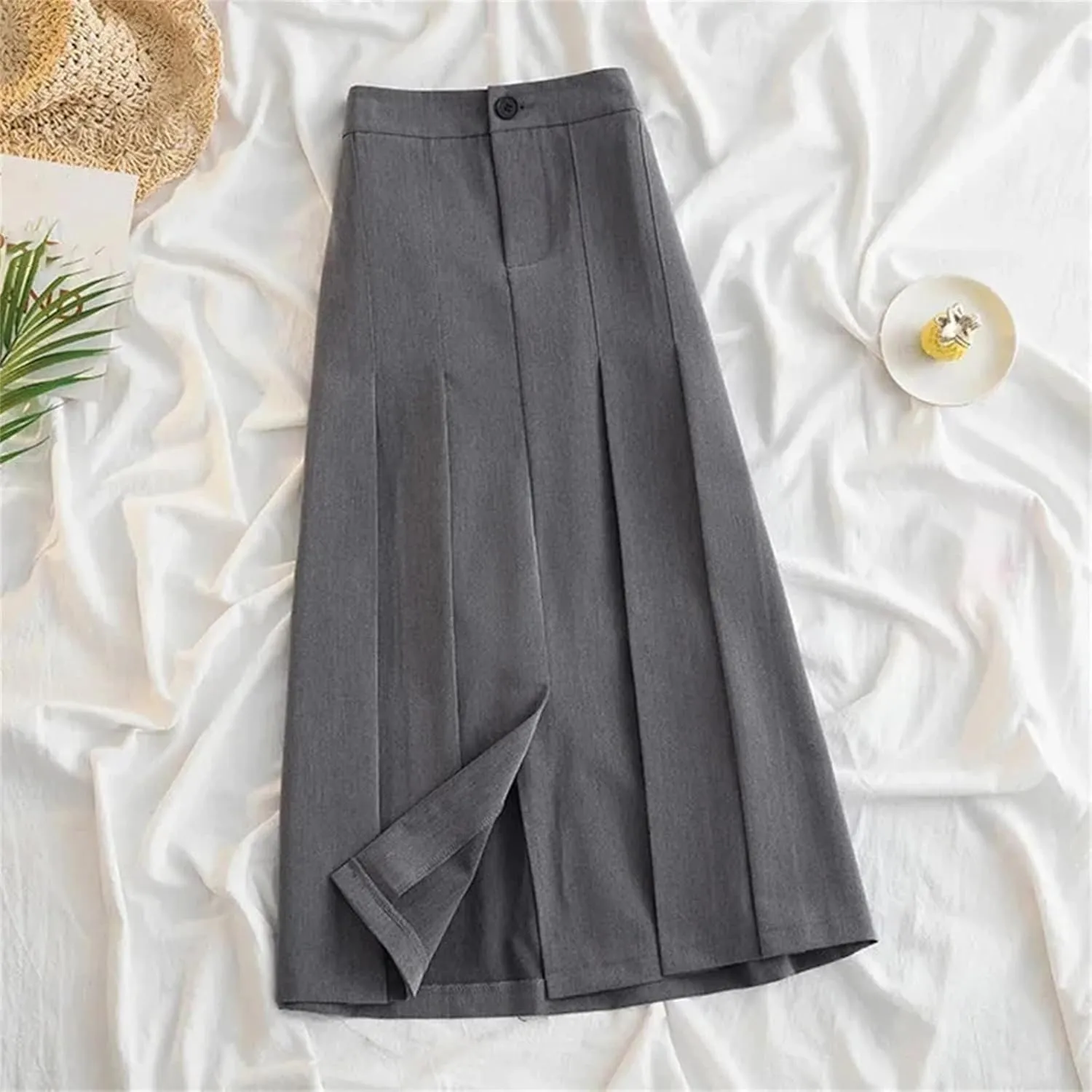 Womens Pleated Long Skirt for Women Spring High-Waist Skirts Woman Office Streetwear Midi Skirt
