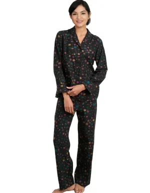 Women's Pyjamas Simple Stars Flannel Pyjamas in Black Snow Star