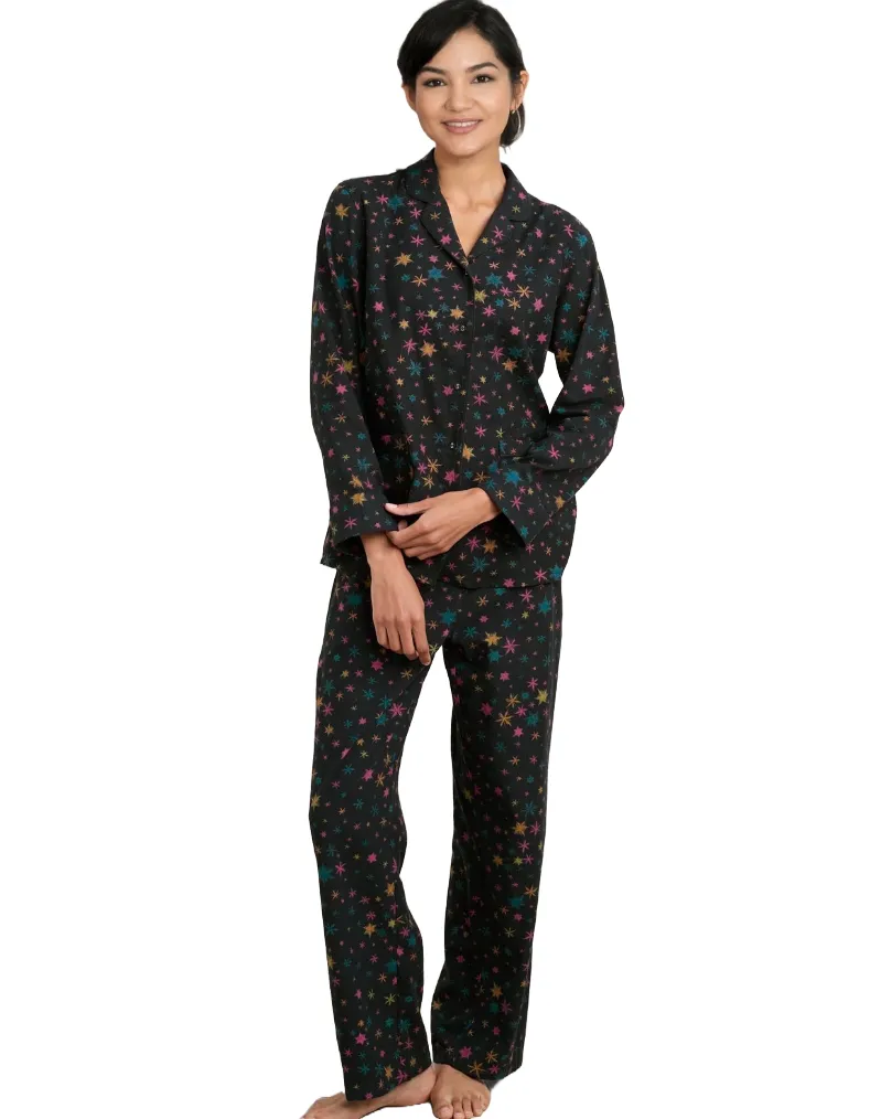 Women's Pyjamas Simple Stars Flannel Pyjamas in Black Snow Star