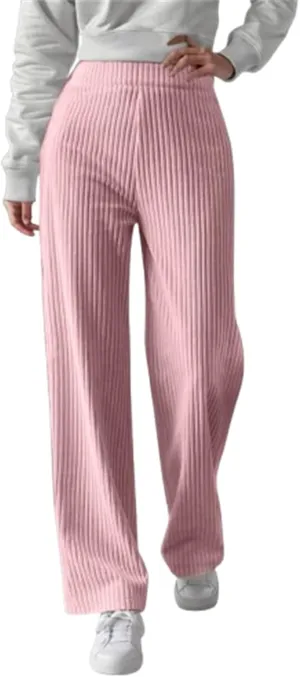 Women's Ribbed Knit Pants Casual Elastic High Waist Wide Leg Lined Long Comfort Loose Trousers with Pockets
