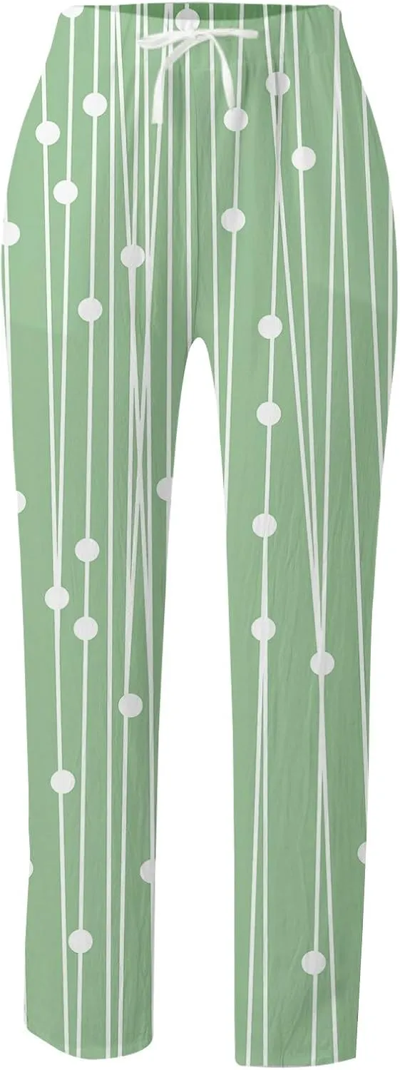 Womens Summer Linen Pants Casual Baggy Pants with Pockets Summer Comfy Wide Leg Trousers Boho Lounge Palazzo Pant