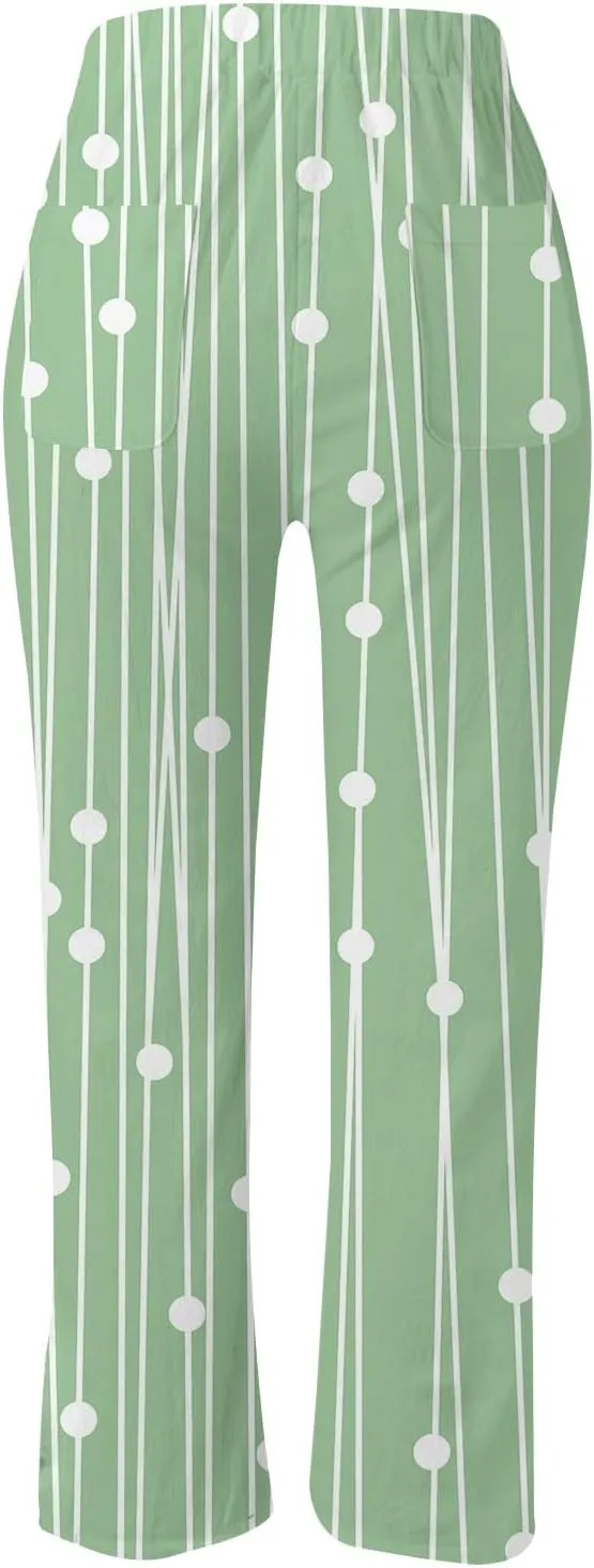 Womens Summer Linen Pants Casual Baggy Pants with Pockets Summer Comfy Wide Leg Trousers Boho Lounge Palazzo Pant