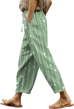 Womens Summer Linen Pants Casual Baggy Pants with Pockets Summer Comfy Wide Leg Trousers Boho Lounge Palazzo Pant