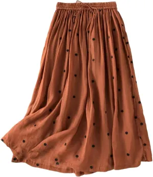 Womens Vintage Dot Casual Elastic Waist Skirts Pleated Skirt Office Flowy Midi Skirt
