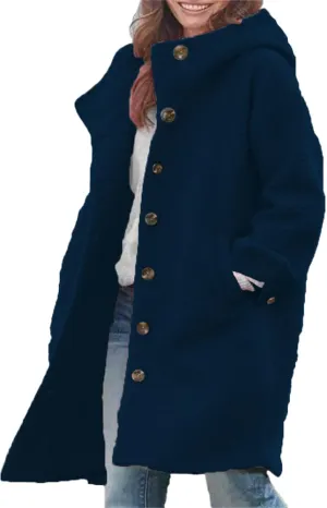 Womens Winter Wool Pea Coat Single Breasted Long Trench Coats with Hooded Outerwear Jackets