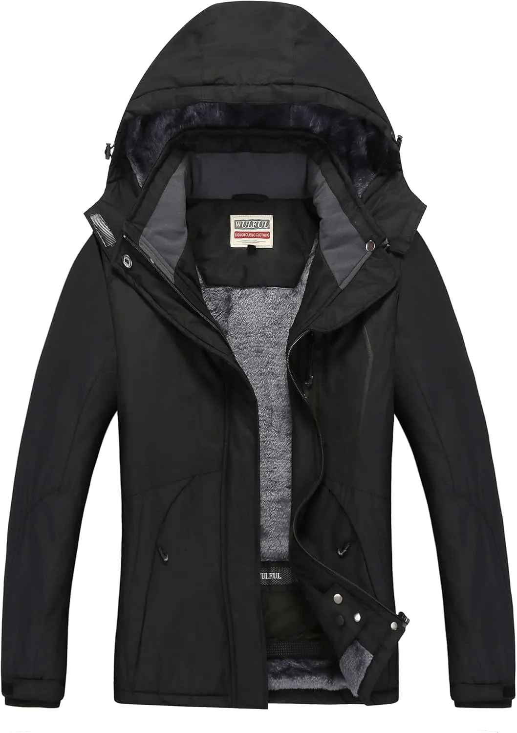 WULFUL Womens Waterproof Snow Ski Jacket Mountain Windproof Winter Coat with Detachable Hood