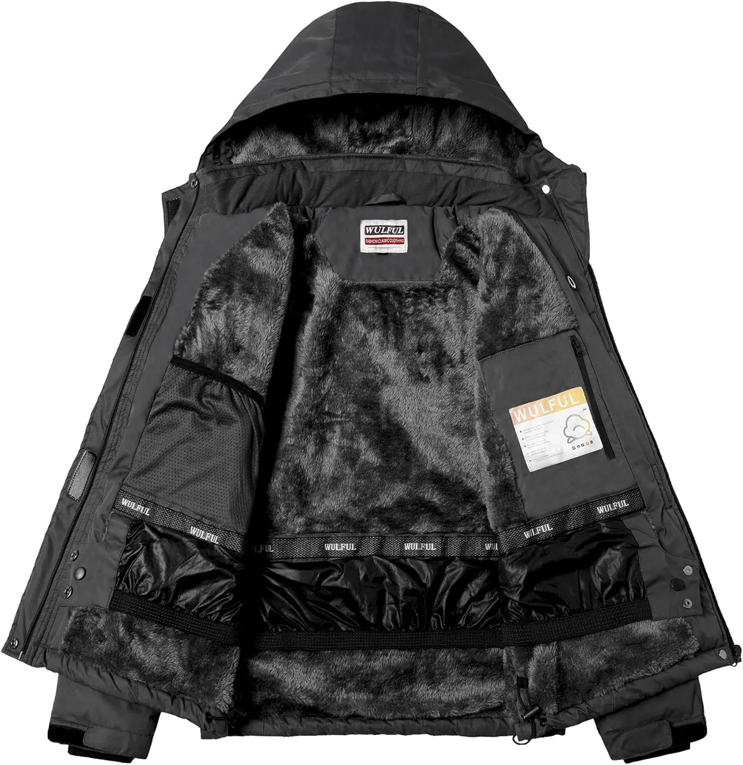 WULFUL Womens Waterproof Snow Ski Jacket Mountain Windproof Winter Coat with Detachable Hood