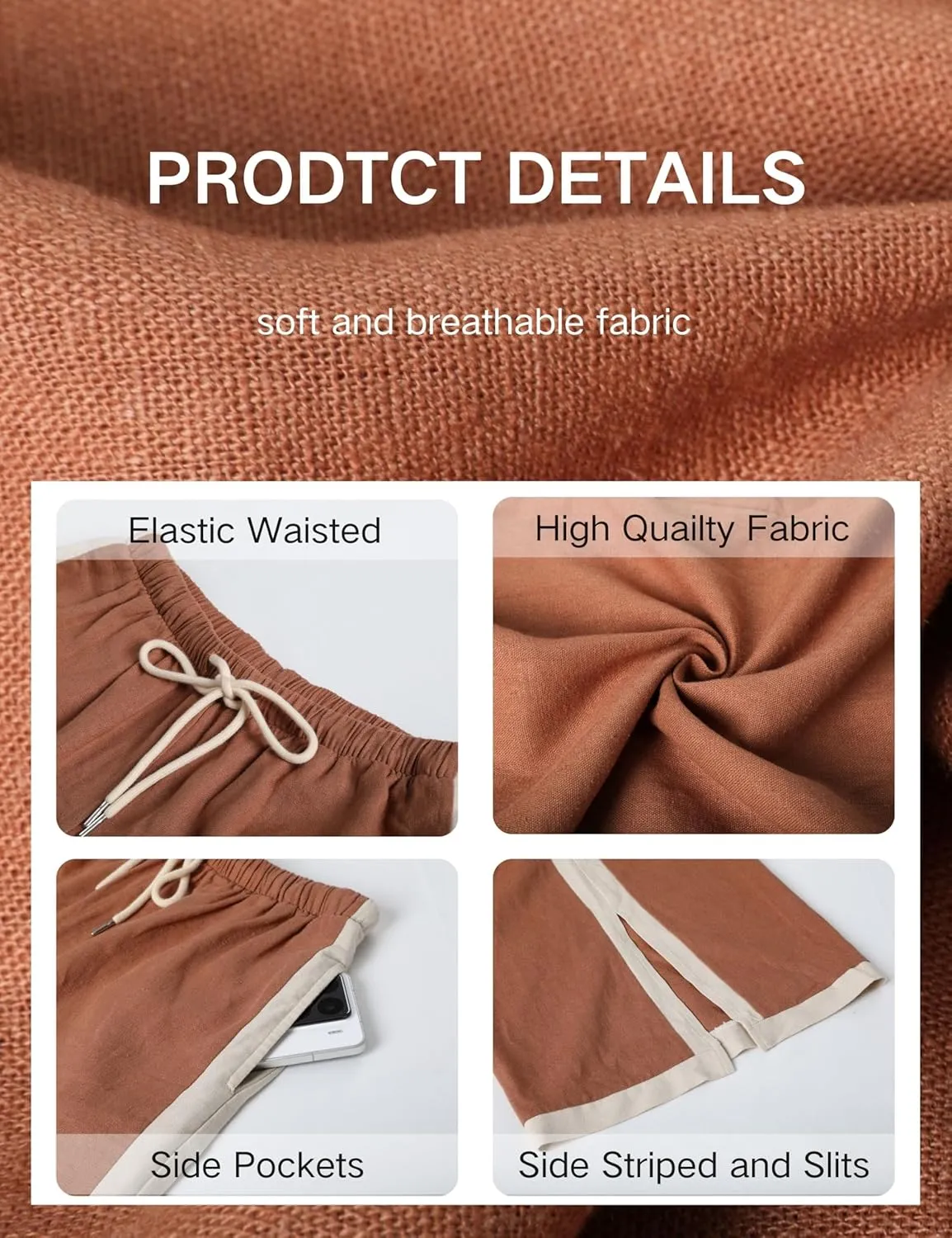 Xiaoxuemeng Wide Leg Pants for Women Casual Linen Side Striped Baggy Pants Elastic Waisted Trousers with Pockets