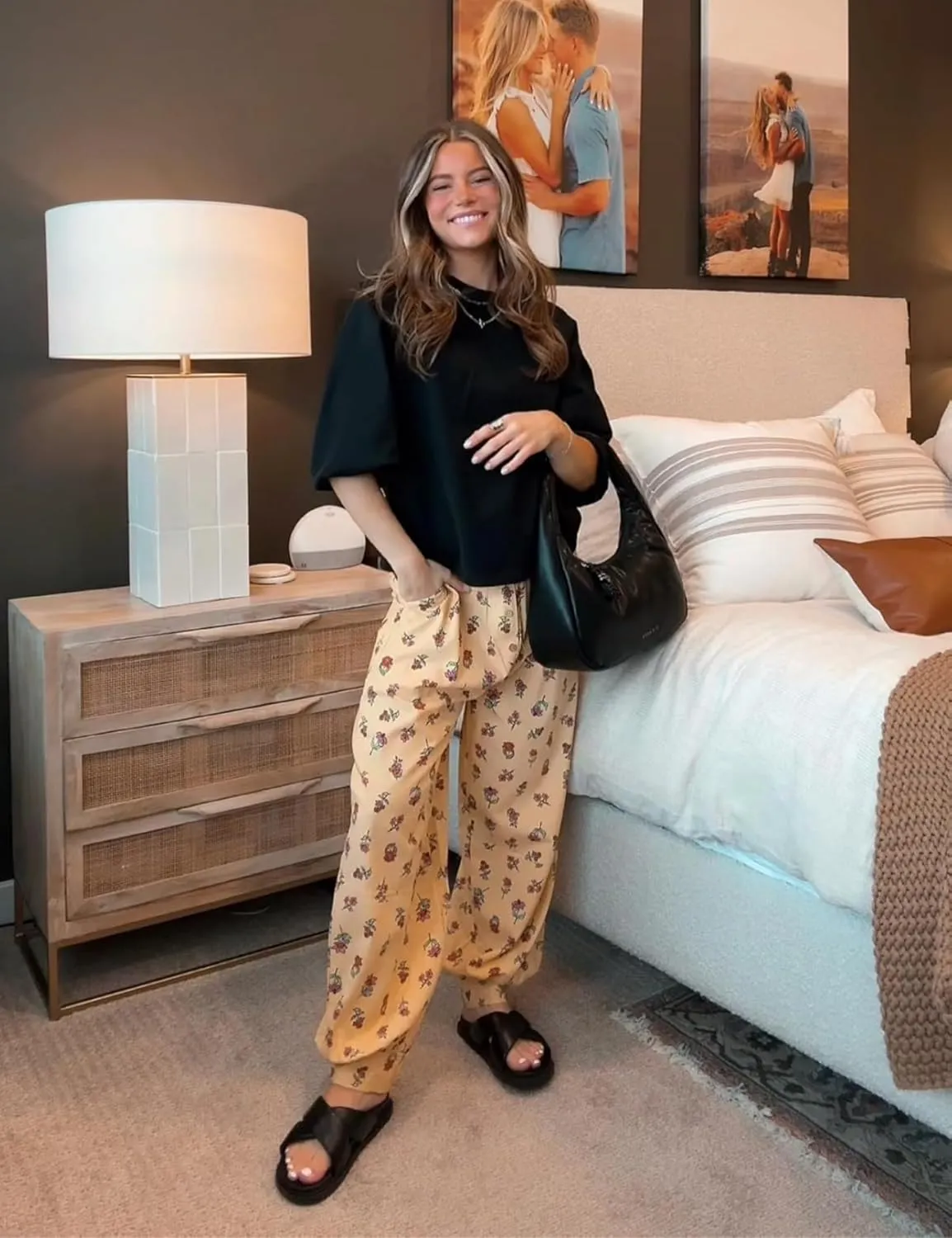 Xiaoxuemeng Womens Cotton Harem Pants Summer Wide Leg Flowy Pants High Waisted Lounge Boho Trousers