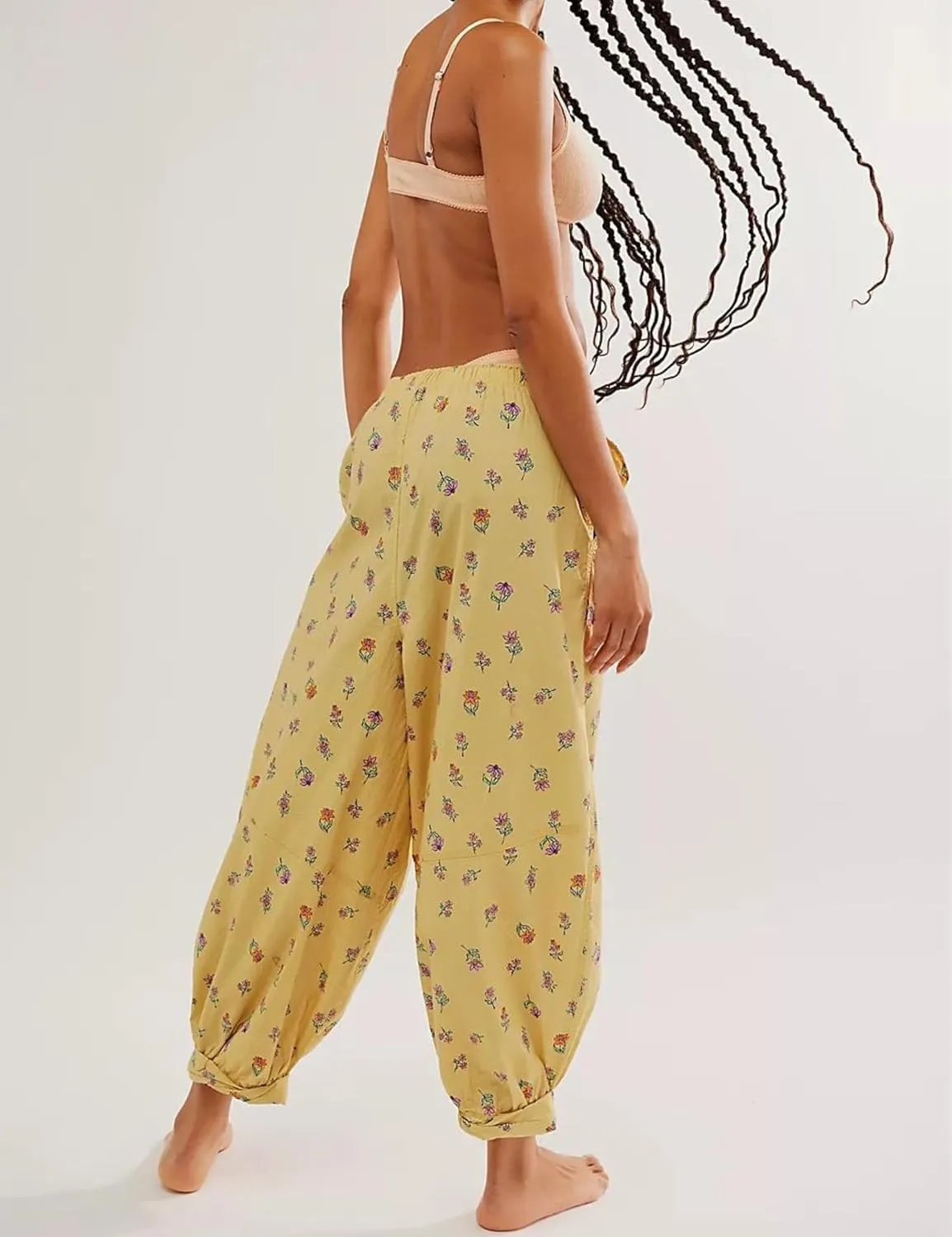 Xiaoxuemeng Womens Cotton Harem Pants Summer Wide Leg Flowy Pants High Waisted Lounge Boho Trousers
