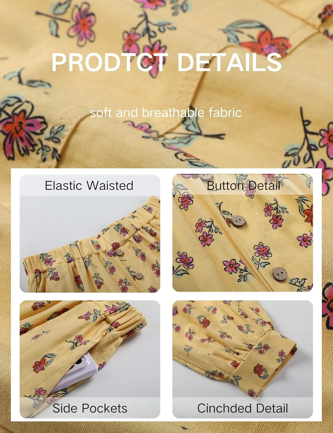 Xiaoxuemeng Womens Cotton Harem Pants Summer Wide Leg Flowy Pants High Waisted Lounge Boho Trousers