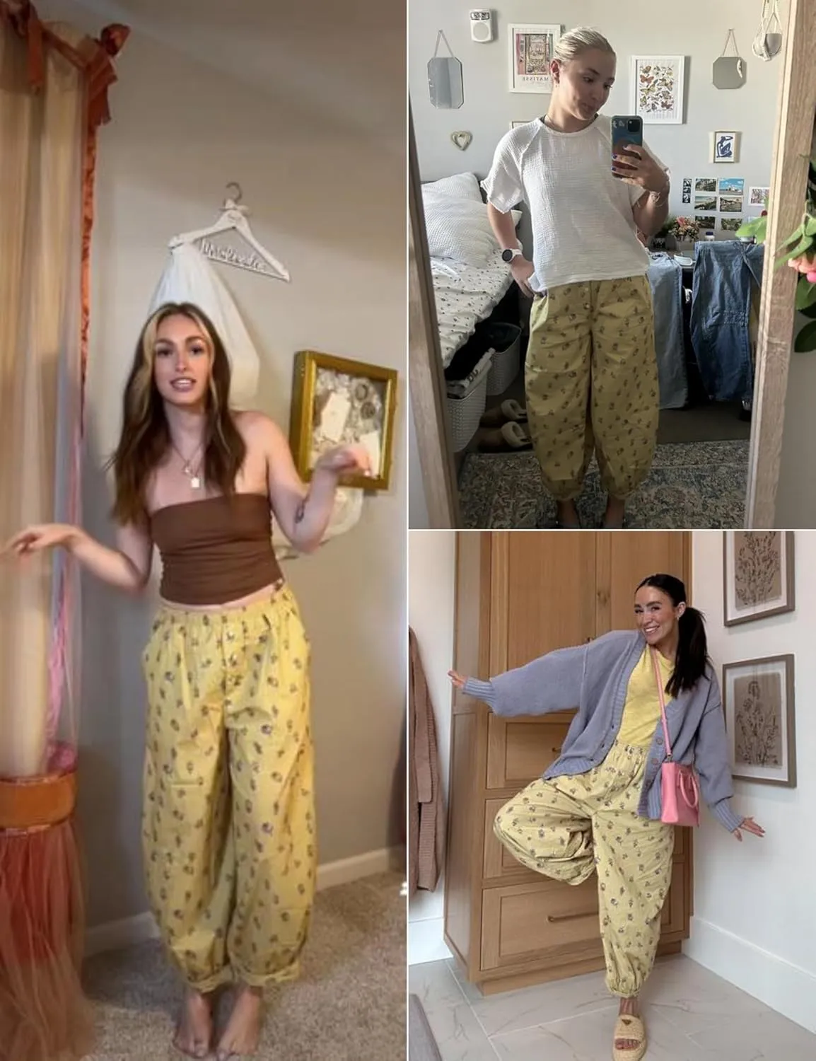 Xiaoxuemeng Womens Cotton Harem Pants Summer Wide Leg Flowy Pants High Waisted Lounge Boho Trousers