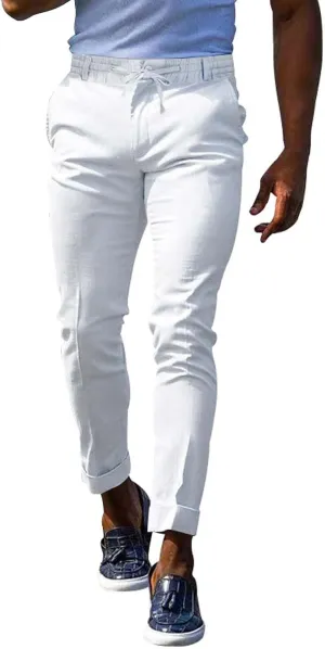 XUETON Mens Chinos Slim Fit Dress Pants Casual Business Office Work Skinny Stretch Golf Pants Comfort Lightweight Flat Front Tapered Pants Slacks with Pockets White