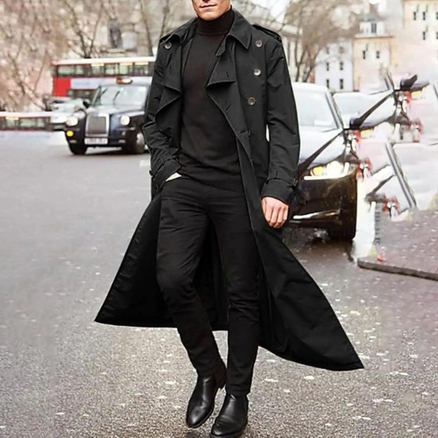 Ymosrh Mens Winter Jackets Men's Long-Slevee Luxury Full Length Trench Coat Long Wool Overcoat Coats for Men