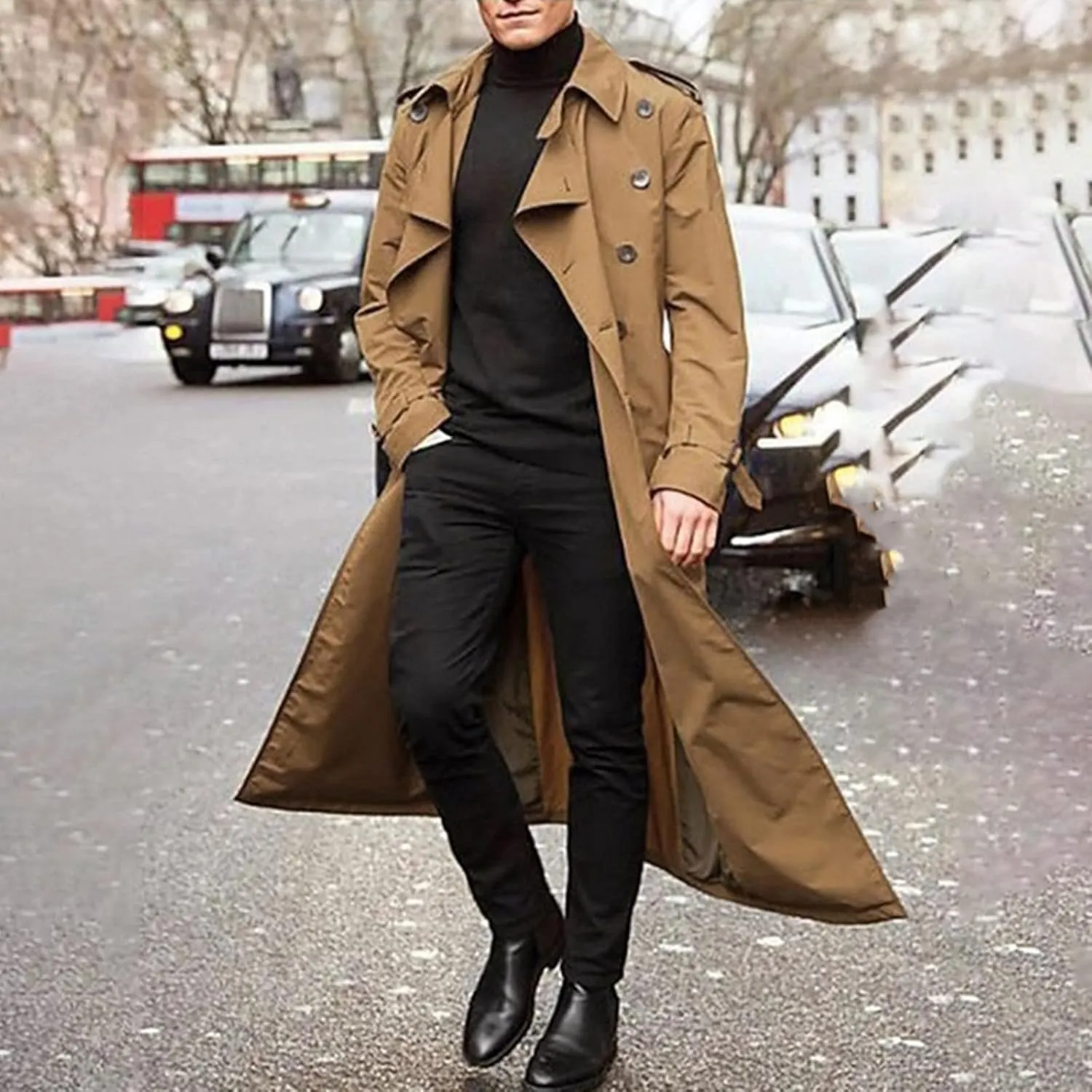 Ymosrh Mens Winter Jackets Men's Long-Slevee Luxury Full Length Trench Coat Long Wool Overcoat Coats for Men