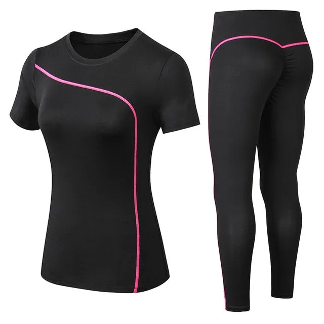 Yoga Set Quick Dry 2 Piece Female Short-sleeved long Pants