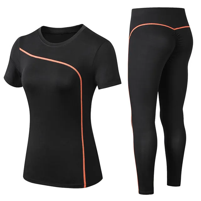 Yoga Set Quick Dry 2 Piece Female Short-sleeved long Pants