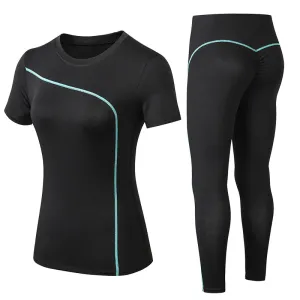 Yoga Set Quick Dry 2 Piece Female Short-sleeved long Pants