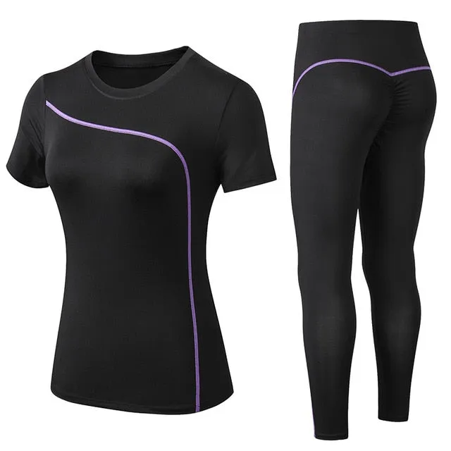 Yoga Set Quick Dry 2 Piece Female Short-sleeved long Pants