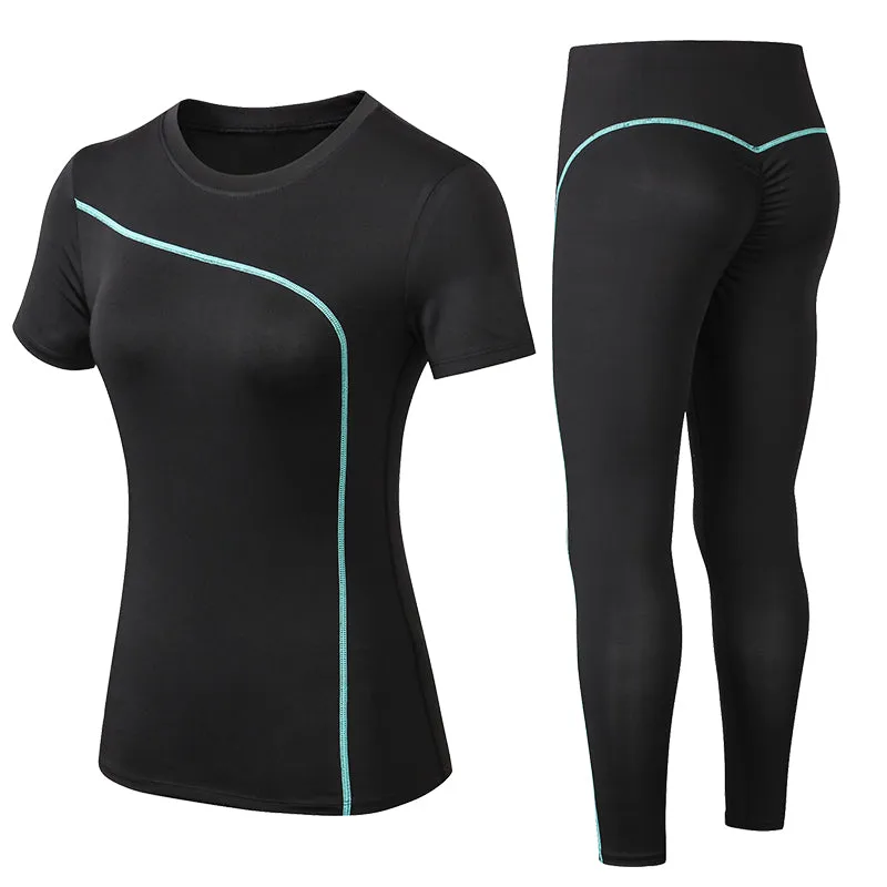 Yoga Set Quick Dry 2 Piece Female Short-sleeved long Pants