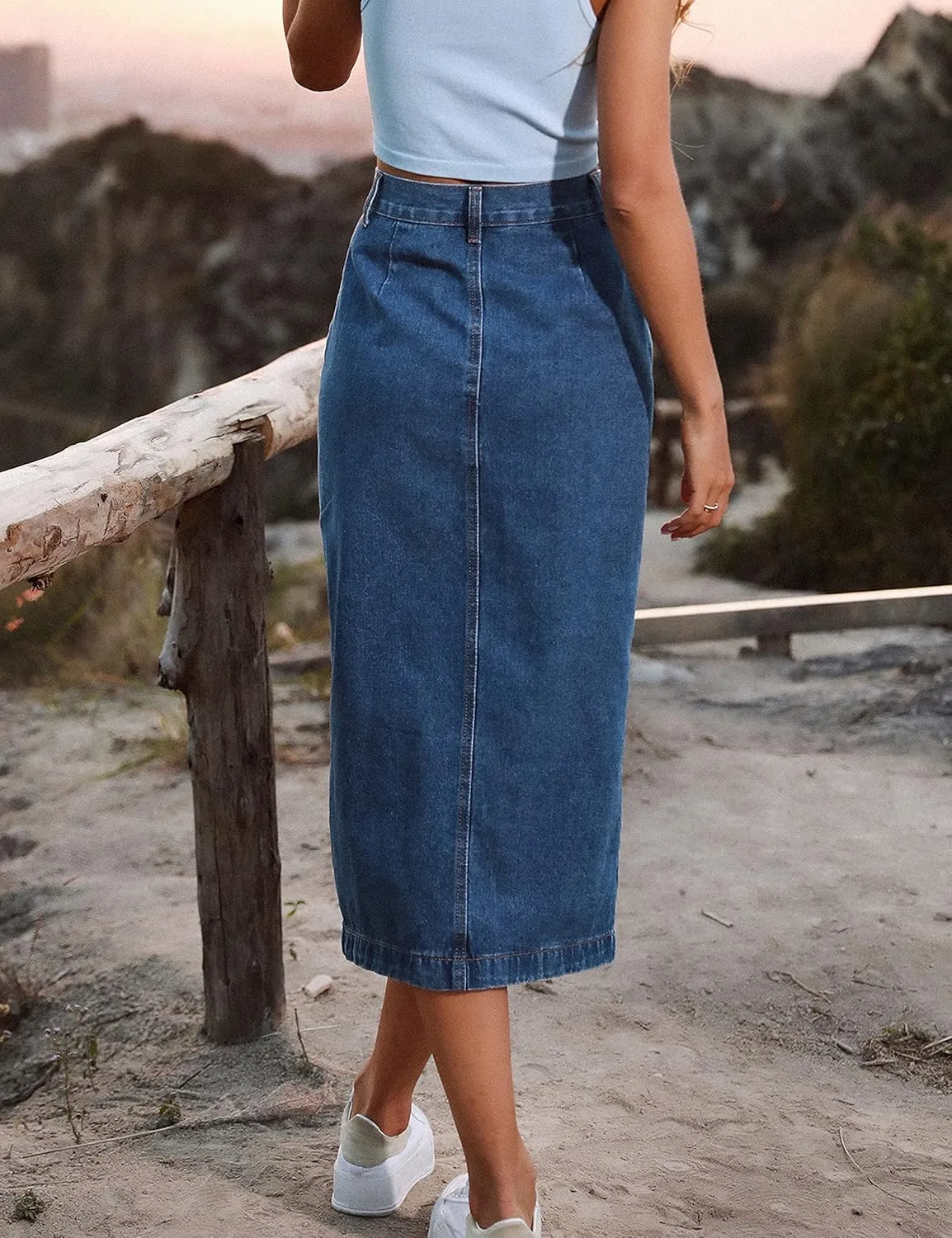 Yvipette Womens High Waist Denim Jean Skirt Casual Buttoned Side Slit Pencil Skirt