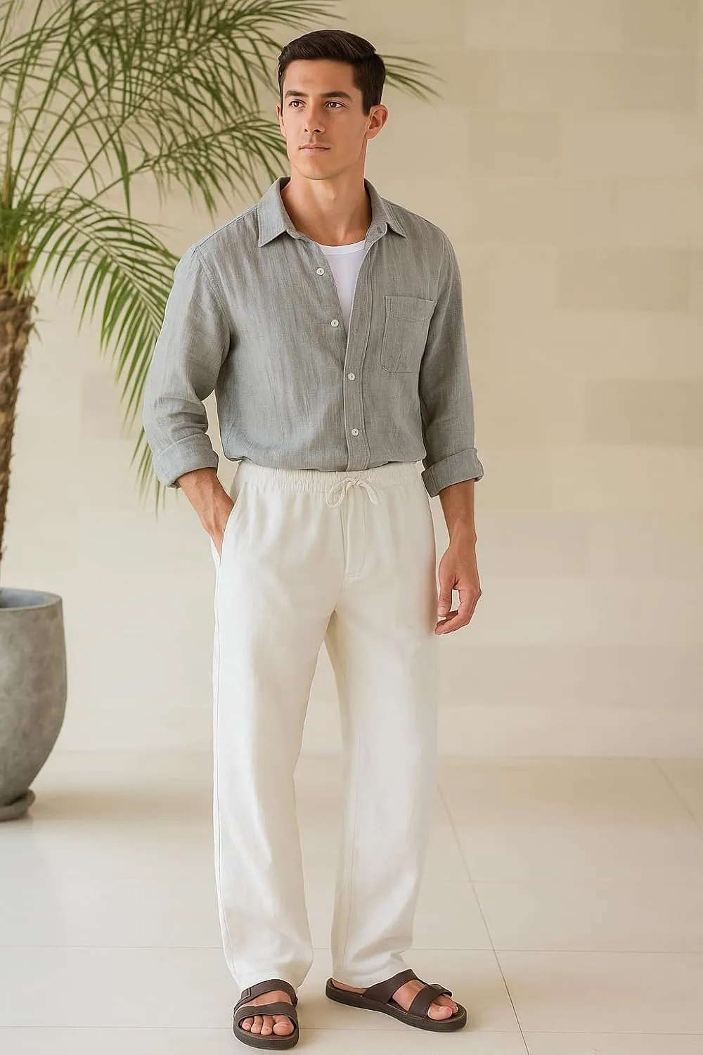 Zylioo 34-36 Inseam Tall Linen Pants, Extra Long Pants for Men, Wide Leg Summer Pants for Men Lightweight Casual