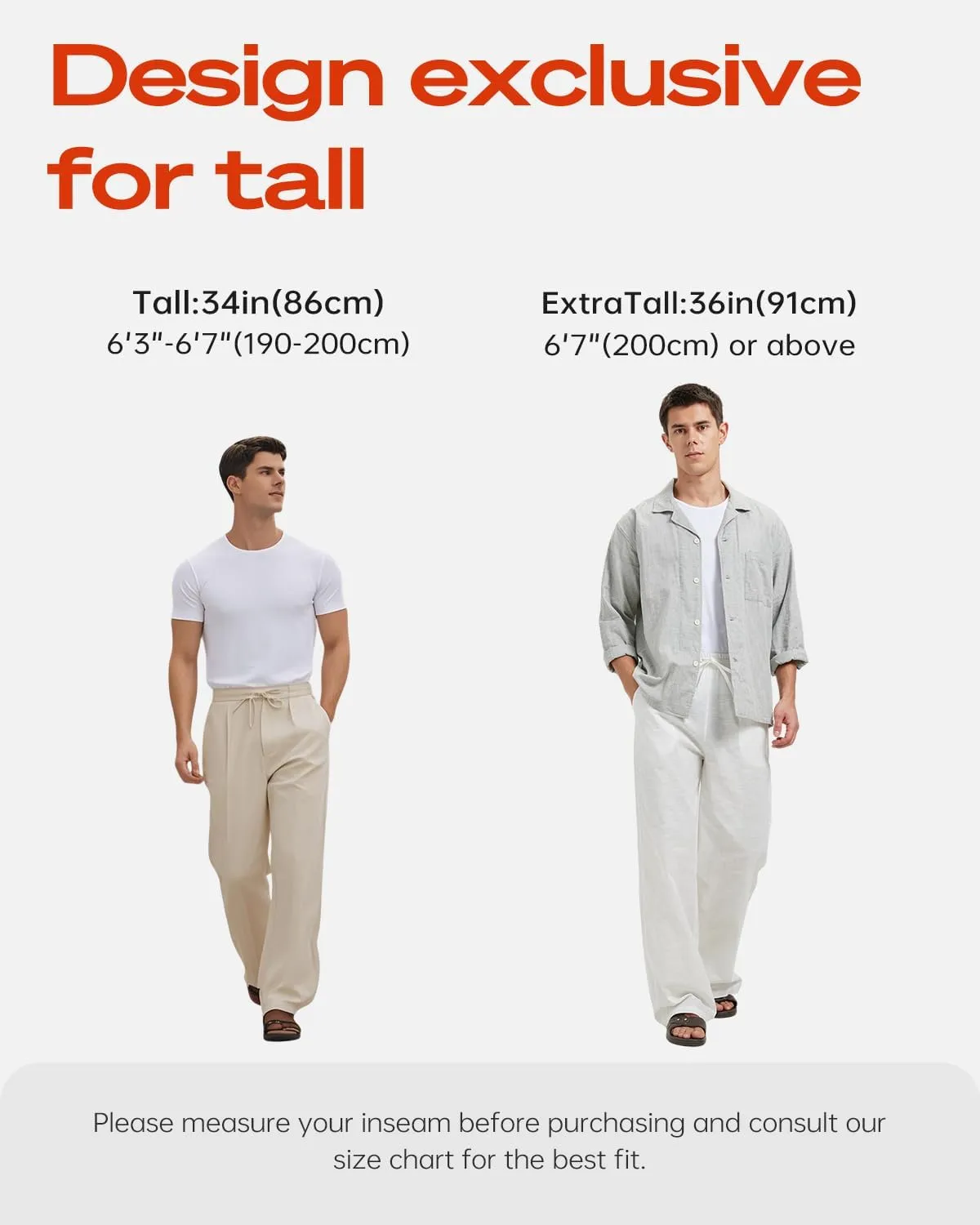 Zylioo 34-36 Inseam Tall Linen Pants, Extra Long Pants for Men, Wide Leg Summer Pants for Men Lightweight Casual