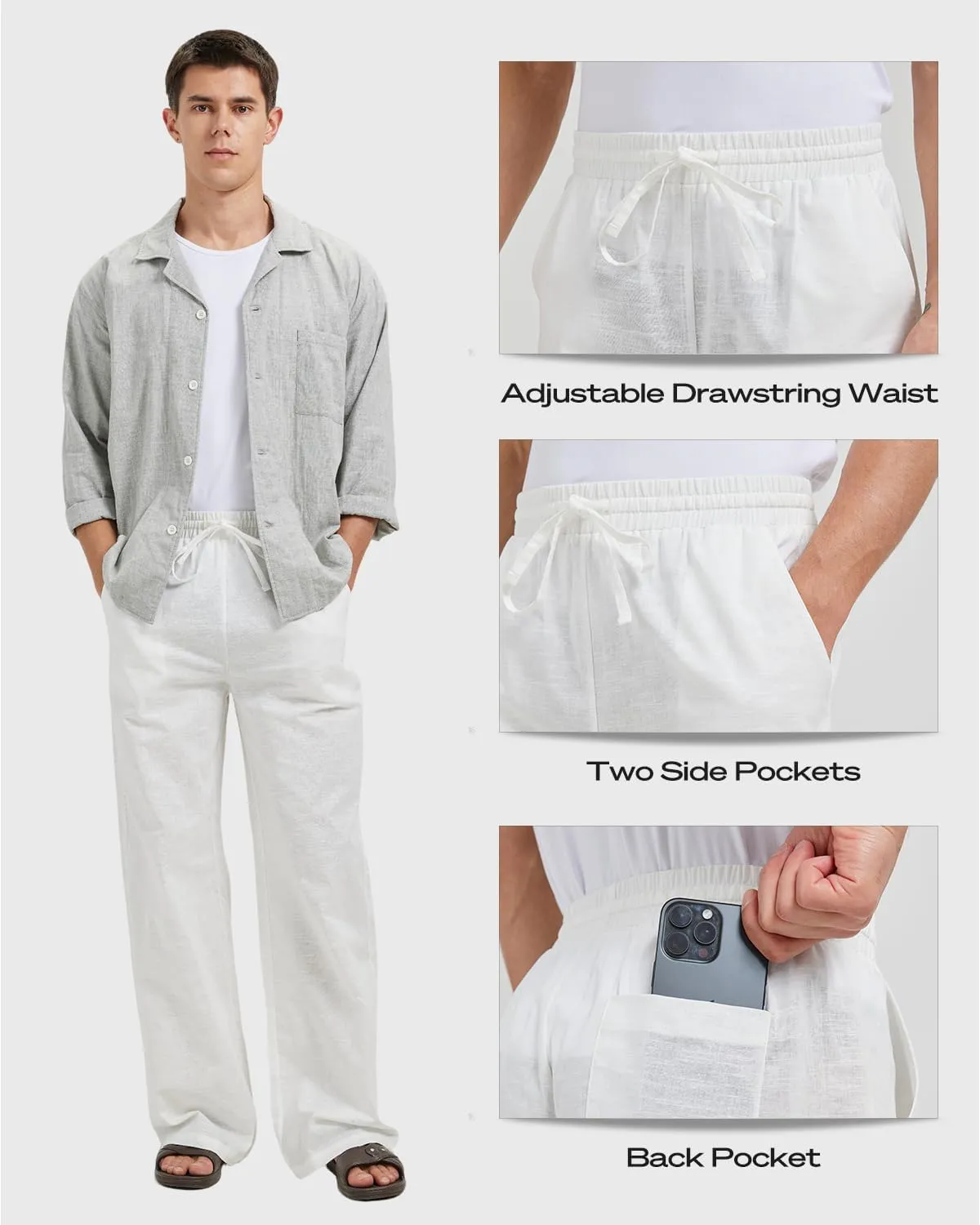 Zylioo 34-36 Inseam Tall Linen Pants, Extra Long Pants for Men, Wide Leg Summer Pants for Men Lightweight Casual