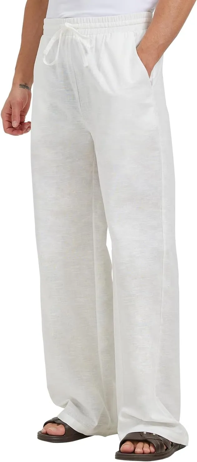 Zylioo 34-36 Inseam Tall Linen Pants, Extra Long Pants for Men, Wide Leg Summer Pants for Men Lightweight Casual