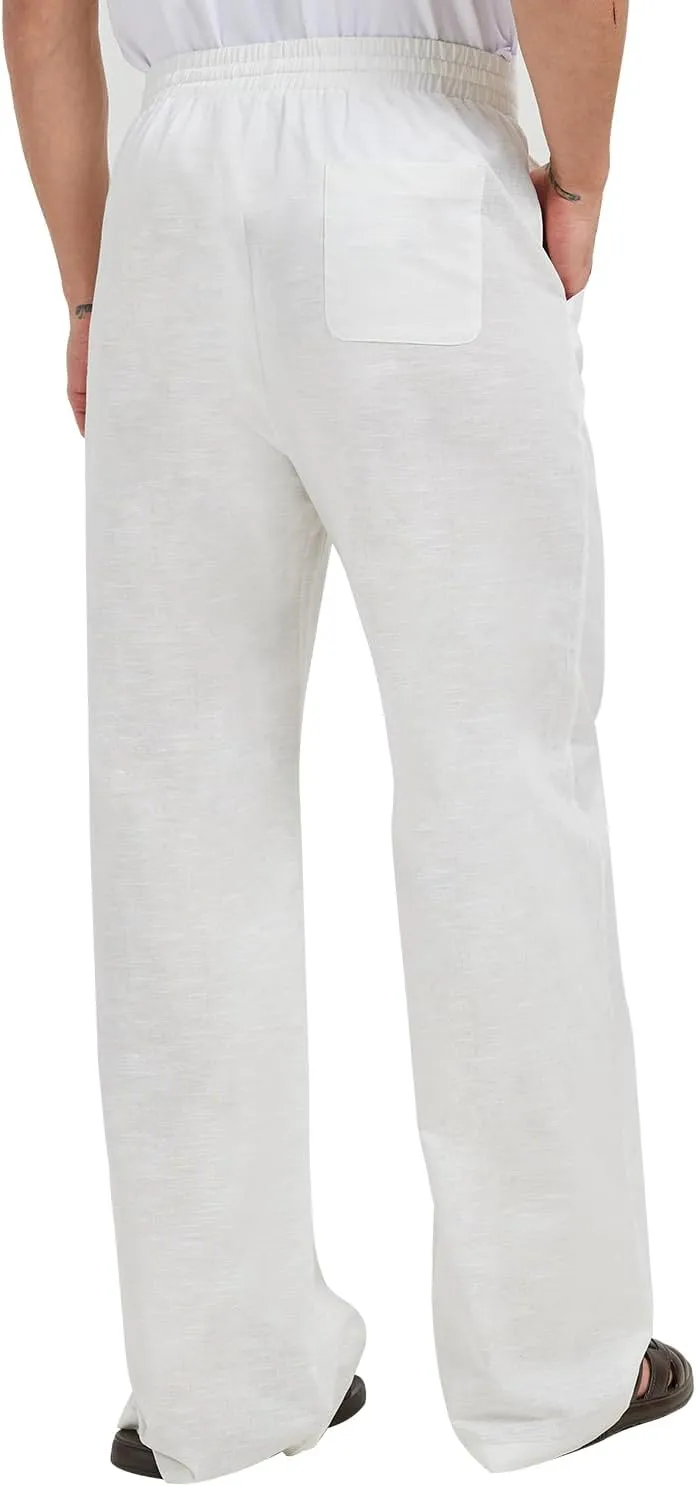 Zylioo 34-36 Inseam Tall Linen Pants, Extra Long Pants for Men, Wide Leg Summer Pants for Men Lightweight Casual
